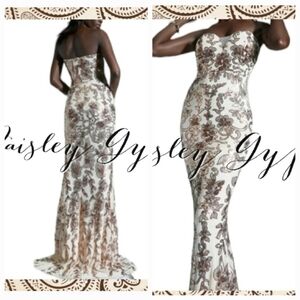 Exquisite Contrast Sequin Floral Beige Creme & Chocolate Sleeveless Fo…